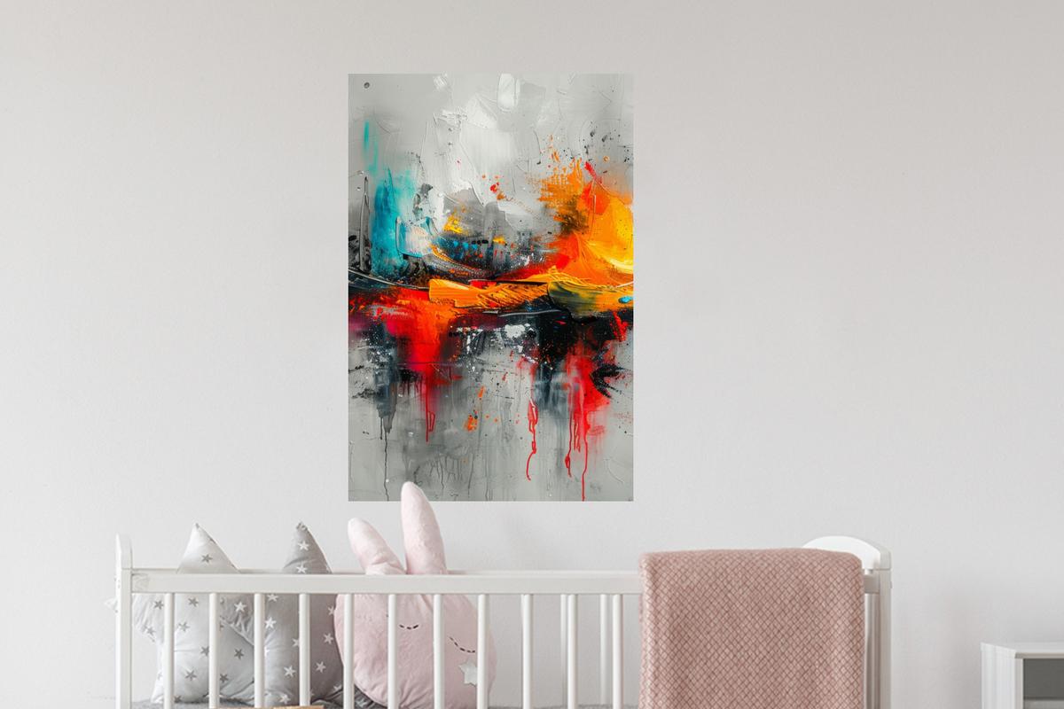 WANDTATTOO Moderne Kunst - Orange - Grau - Abstrakt Wandbild 40x60 cm - Hellgrau, Kunststoff (40/60/0.1cm) - MuchoWow
