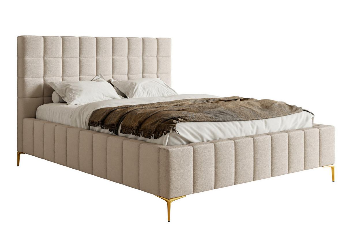 POLSTERBETT Szejlo Graubeige Chenille 180 cm - Greige/Goldfarben, Textil/Metall (180/200cm) - Selsey