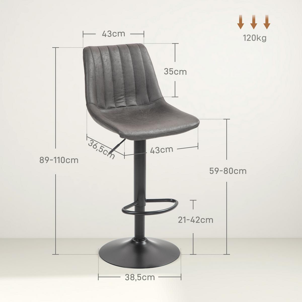 BARHOCKER 2er Set Mikrofasertuch Dunkelgrau - Dunkelgrau/Schwarz, Textil/Metall (43/110/46.5cm) - HOMCOM