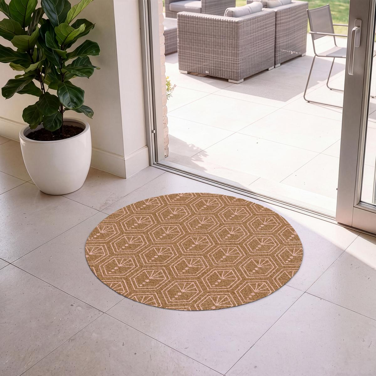 FUSSMATTE Braun - Rosa - Geometrisch - Gemustert Türmatte 90x90 cm - Braun, Kunststoff (90/0.4cm) - MuchoWow