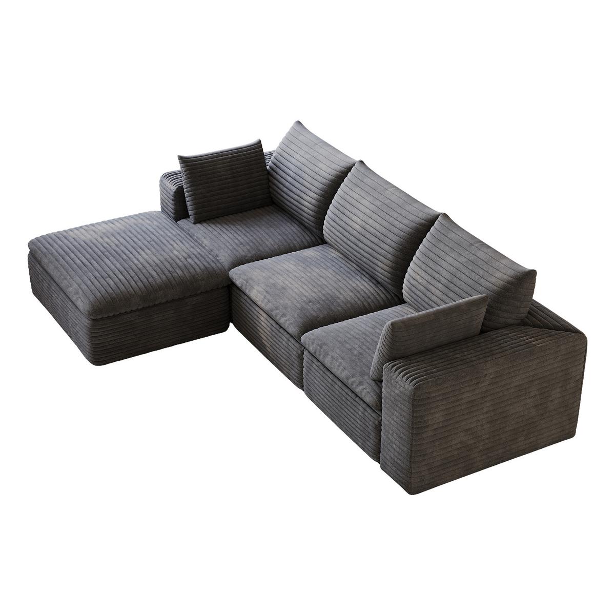 ECKSOFA 260cm L-Form Cord 4-Sitzer ohne Montage - Dunkelgrau, Textil (260/160cm) - Urban Meuble