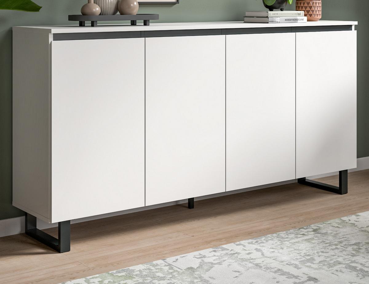 SIDEBOARD Weiß mit Schwarz, Kommode 4 Türen / 8 Fächer 160 cm mit Soft-Close - Schwarz/Weiß, Holzwerkstoff/Metall (160/84/36cm) - Inn.Furn