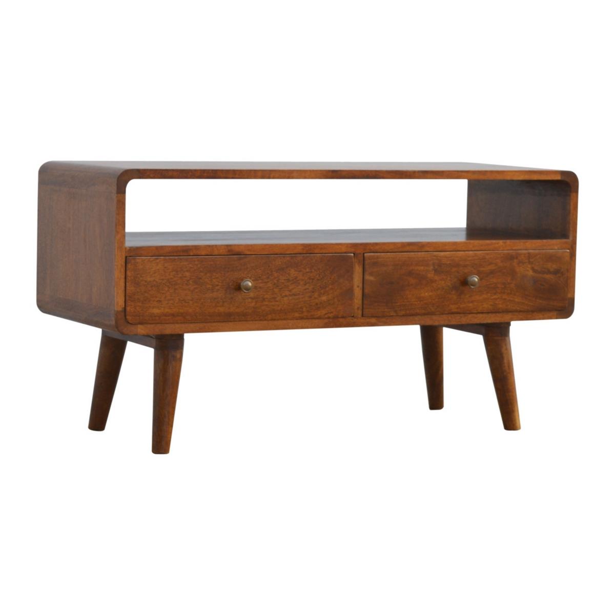 MEDIENUNIT Massives Mangoholz Gewölbte, Kastanienholz-Finish, mit 2 Schubladen - Messingfarben/Braun, Holz/Metall (90/47/35cm) - Artisan Furniture