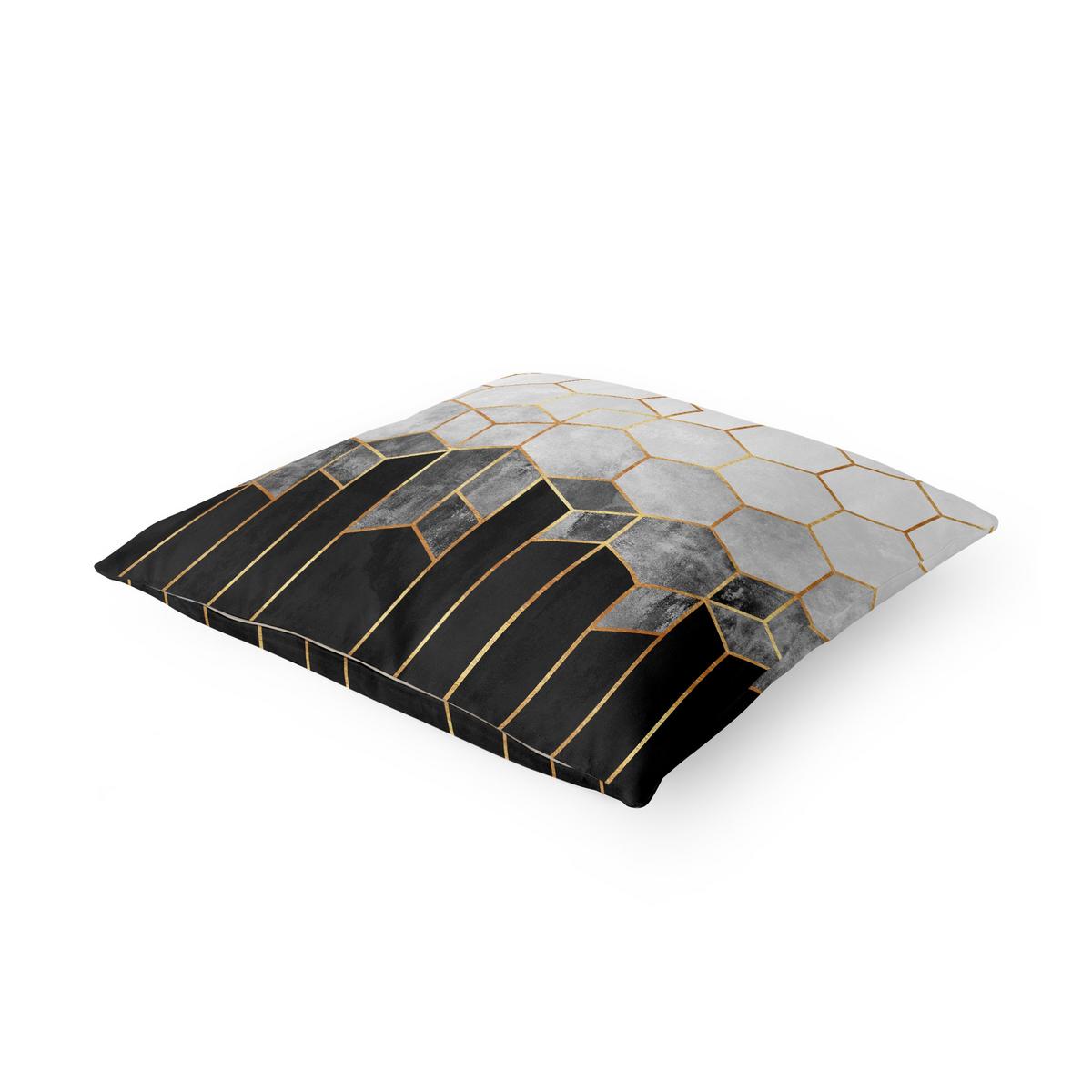 DEKOKISSEN Goldene Sechsecke Schwarz Weiß 50/50 cm - Schwarz, Textil (50/50/10cm) - Bilderwelten
