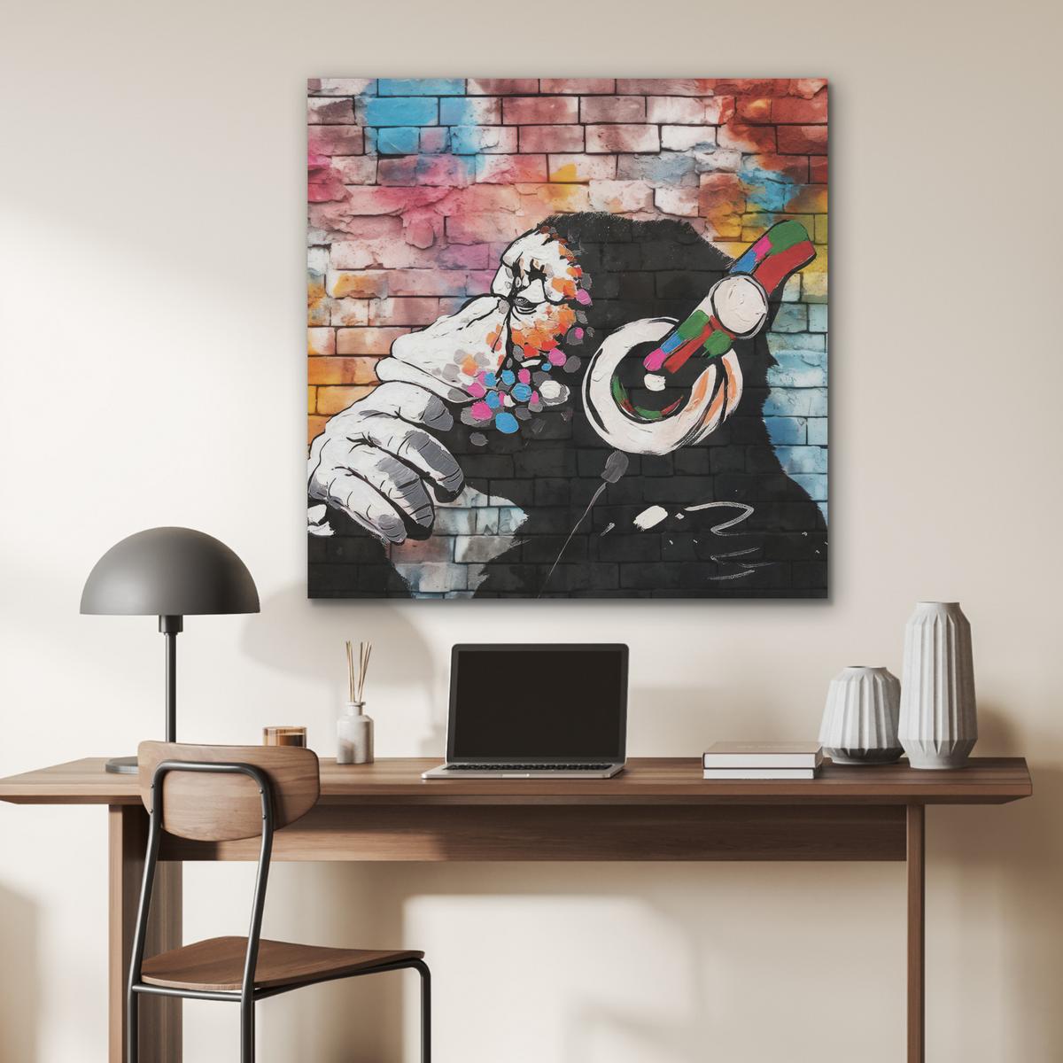 AKUSTIKBILD Affe - Graffiti - Musik Akustikpaneele 90x90 cm - Multicolor, Kunststoff (90/90/0.9cm) - MuchoWow