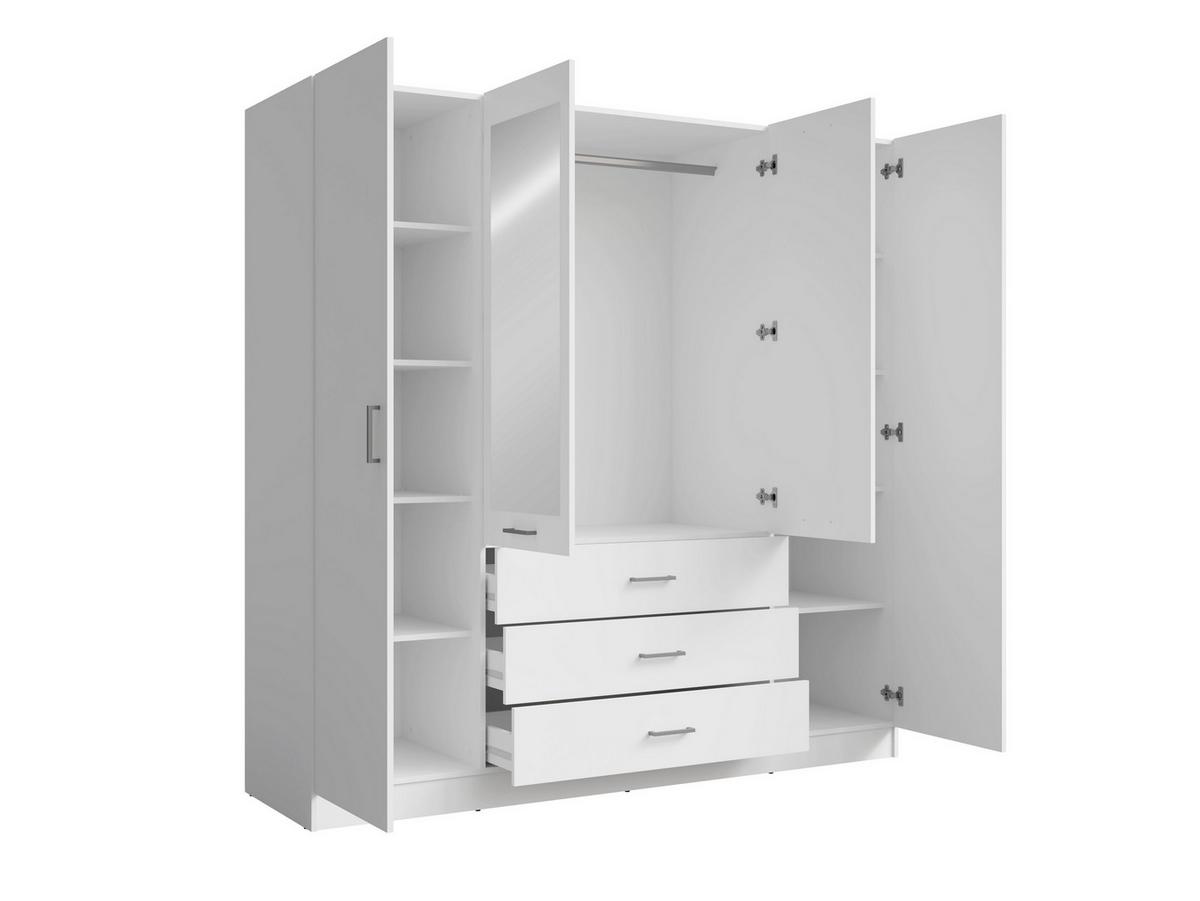DREHTÜRENSCHRANK NEVARIS 200/200,5/58cm 4-türig mit Spiegel Weiß - Weiß, Holzwerkstoff (200/200.5/58cm) - MASSENO