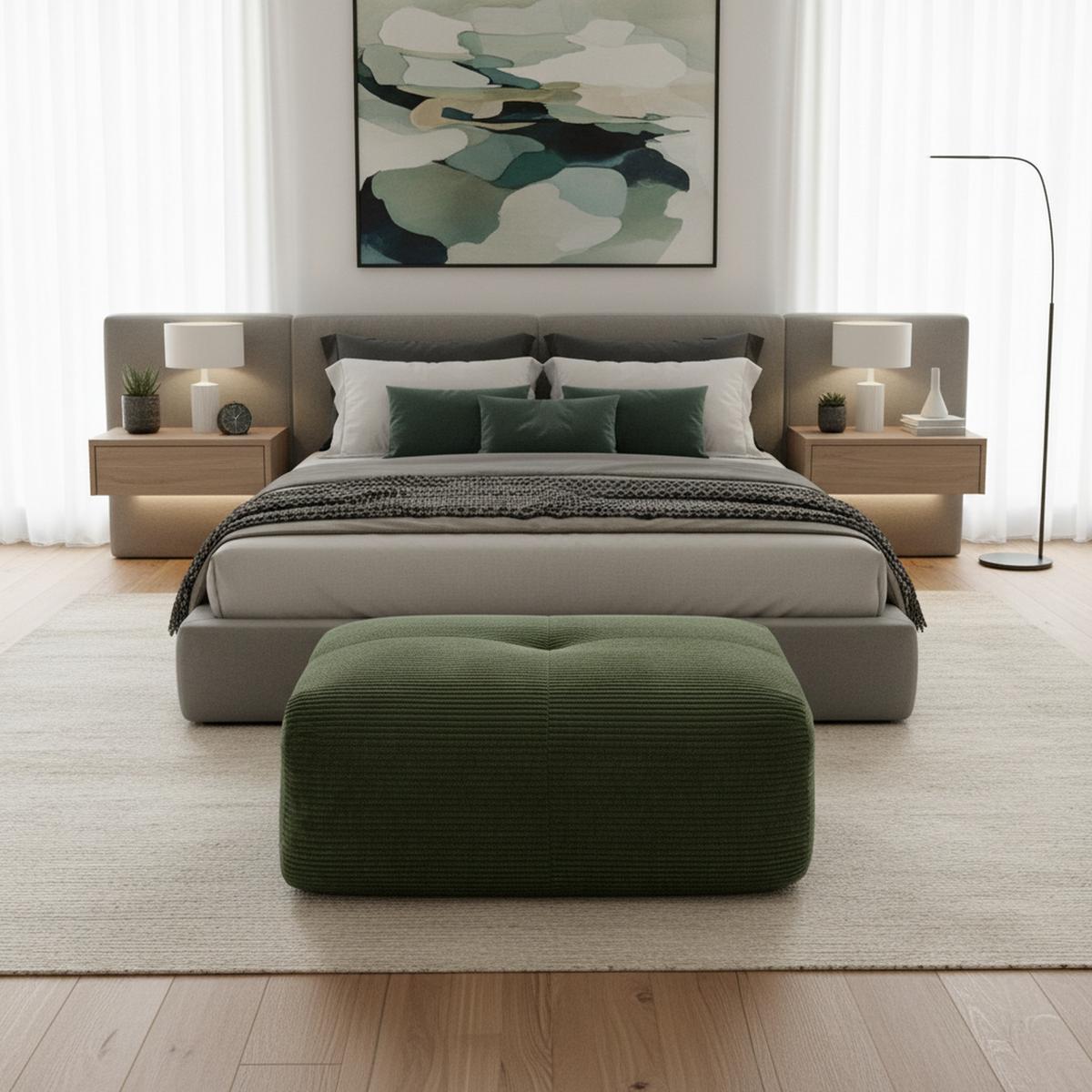 HOCKER OTTOMAN in Premium-Cord Montagefrei & Rutschfest - Grün, Textil (92/44/75cm) - Urban Meuble