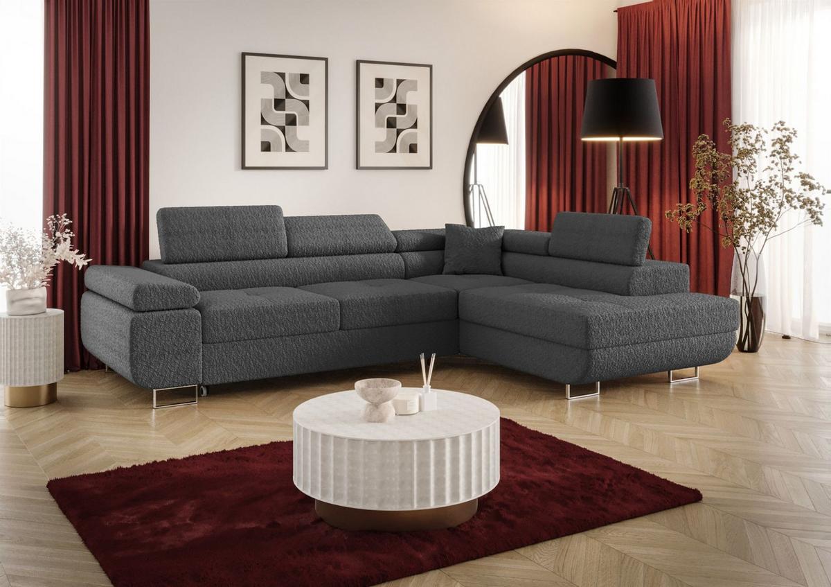 ECKSOFA Monaro Mit Schlaffunktion - Dunkelgrau, Holzwerkstoff/Textil (275/202cm) - Fun Möbel