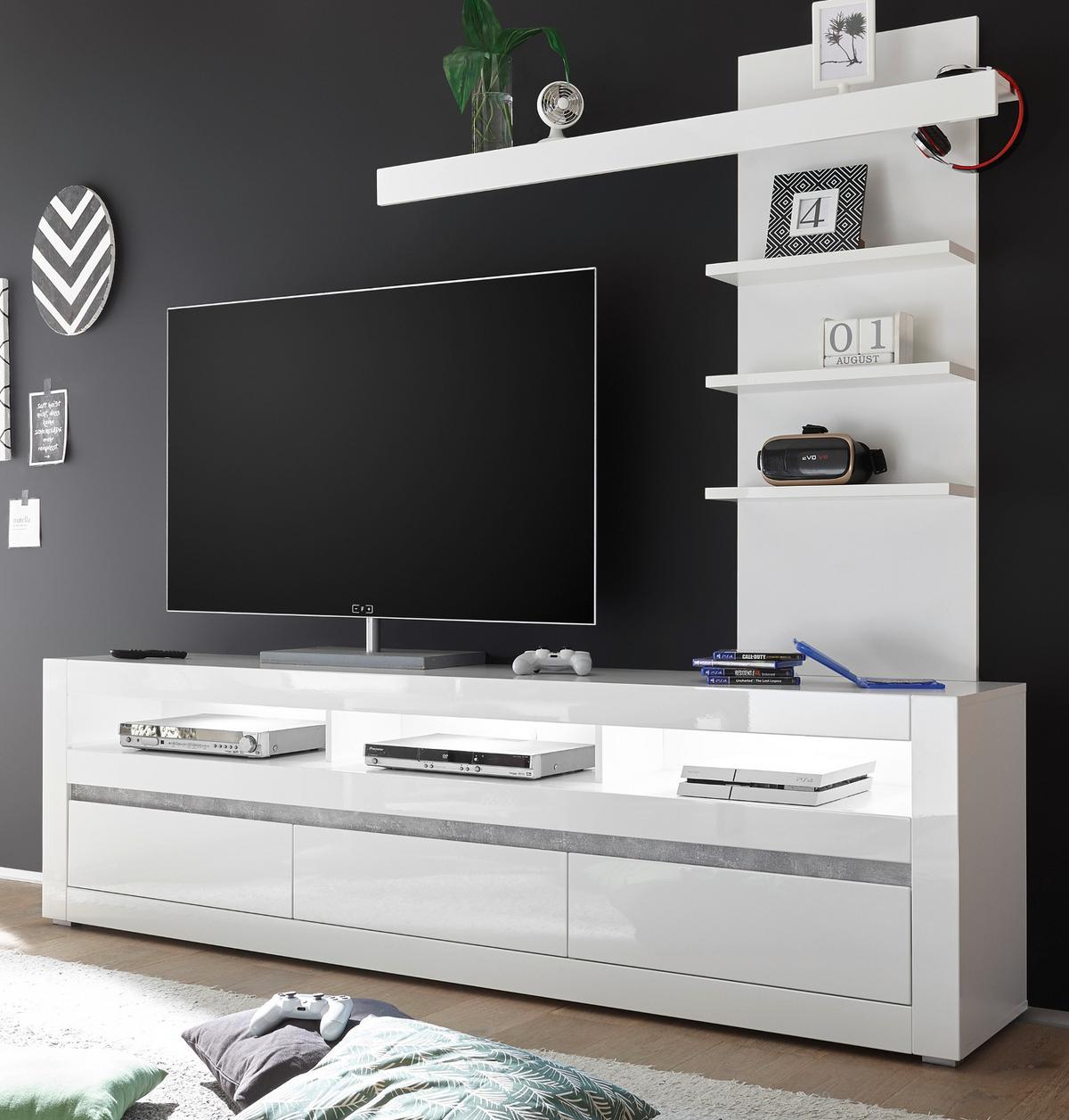 TV-LOWBOARD Hochglanz weiß, Flat-TV Unterschrank 217 cm mit Soft-Close-Funktion - Weiß Hochglanz/Weiß, Holzwerkstoff/Kunststoff (217/63/42cm) - Furn.Design