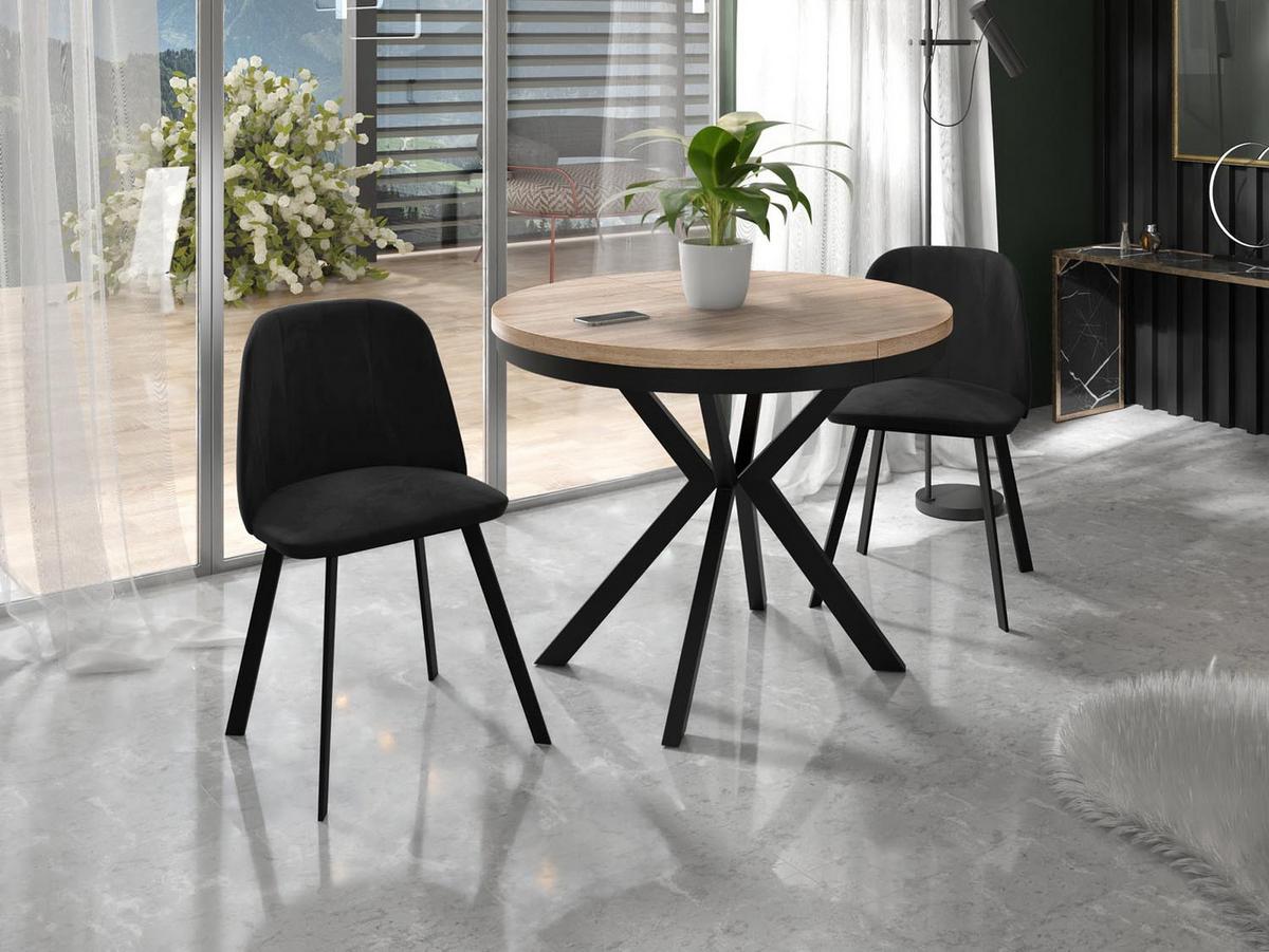 ESSTISCH Ross runder ausziehbarer, Sonoma Eiche 90-170/90/76 cm - Schwarz/Sonoma Eiche, Holzwerkstoff/Metall (90/170/76cm) - WFL GROUP