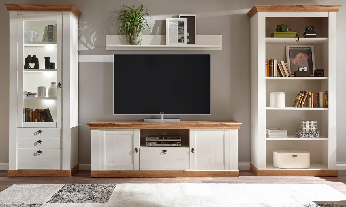 REGAL weiß Pinie, Eiche Wotan, Landhaus Standregal 102 x 202 cm - Eiche Wotan/Weiß, Holzwerkstoff (102/204/44cm) - Furn.Design