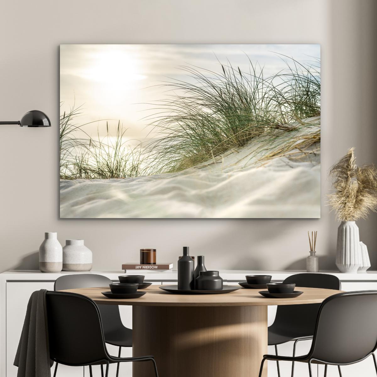 METALLBILD Dünen mit Strandhafer in der Sonne des Nationalparks Schleswig-Holsteinisches Wattenmeer Wanddeko 90x60 cm - Creme, Metall (90/60cm) - MuchoWow