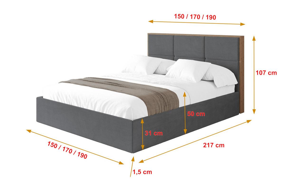 POLSTERBETT mit Bettkasten und Lattenrost, Bett mit Matratze H3/H4 - LILA 140x200 Dunkelgrau - Anthrazit, Holzwerkstoff/Textil (140/200cm) - ALTDECOR