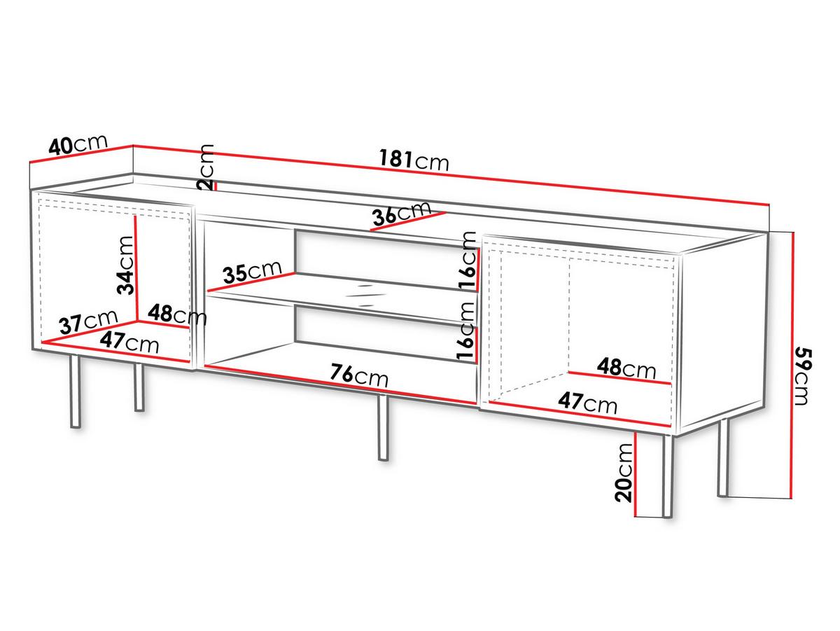 TV-LOWBOARD Lucca 180 2D EF - Schwarz, Holz/Holzwerkstoff (181/59/40cm) - MIRJAN24