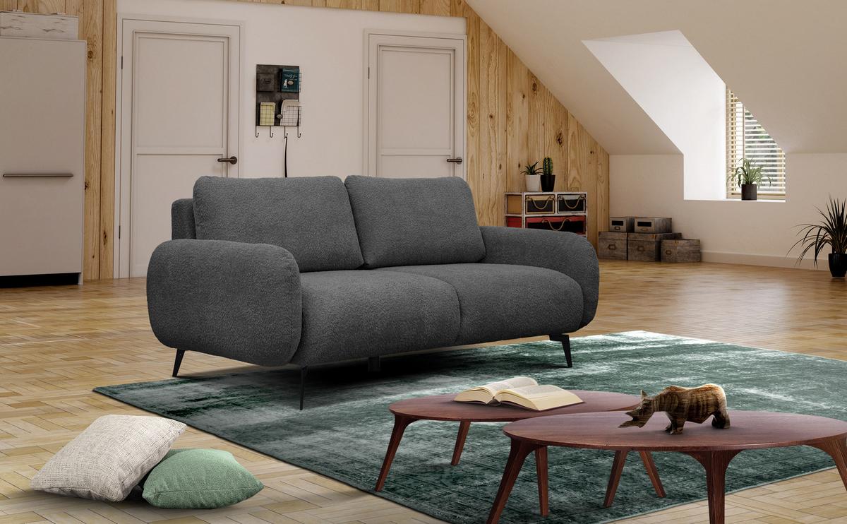 SOFA FEBE 3-Sitzer, dunkelgrau - Dunkelgrau/Schwarz, Holz/Textil (190/82/96cm) - Wozimo