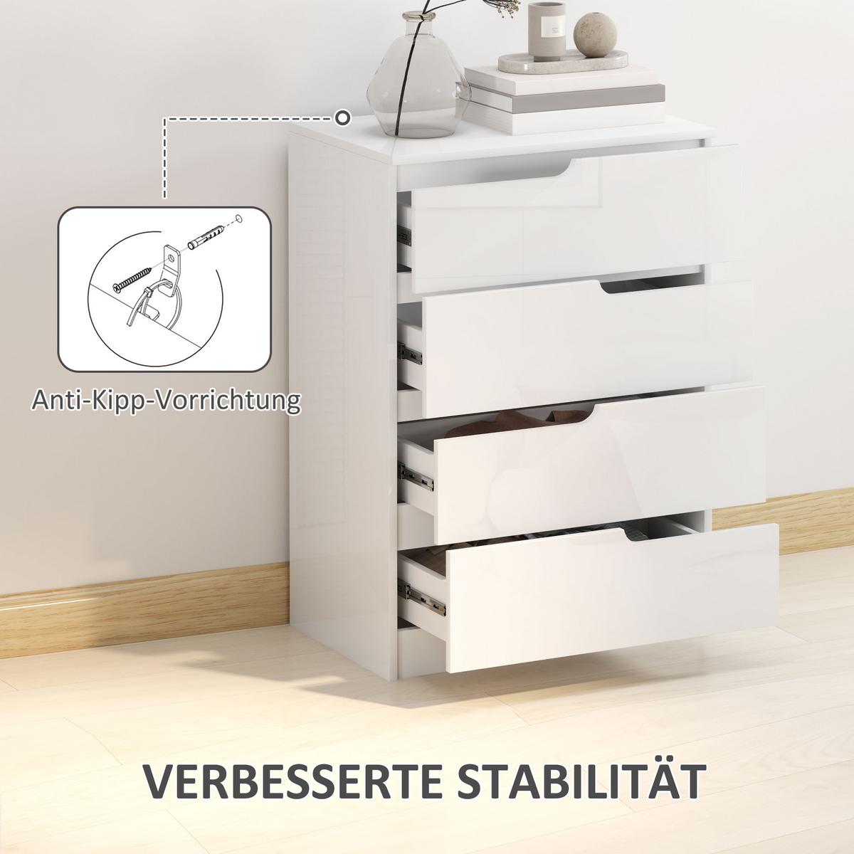 KOMMODE Beistellschrank mit 4 Schubladen, Hochglanzweiß 60 x 40 x 85cm - Weiß, Holzwerkstoff (40/85/60cm) - HOMCOM