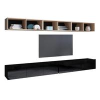 WOHNWAND Kossana 33 Modern Goldene Eiche/Schwarz 300/68/43 cm Stauraumwunder - Schwarz, Holzwerkstoff/Kunststoff (300/68/43cm) - AX Living
