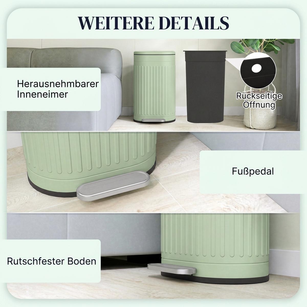 MÜLLEIMER 30l Metall Kunststoff Grün - Grün, Metall (31.2/60.8/36.5cm) - HOMCOM