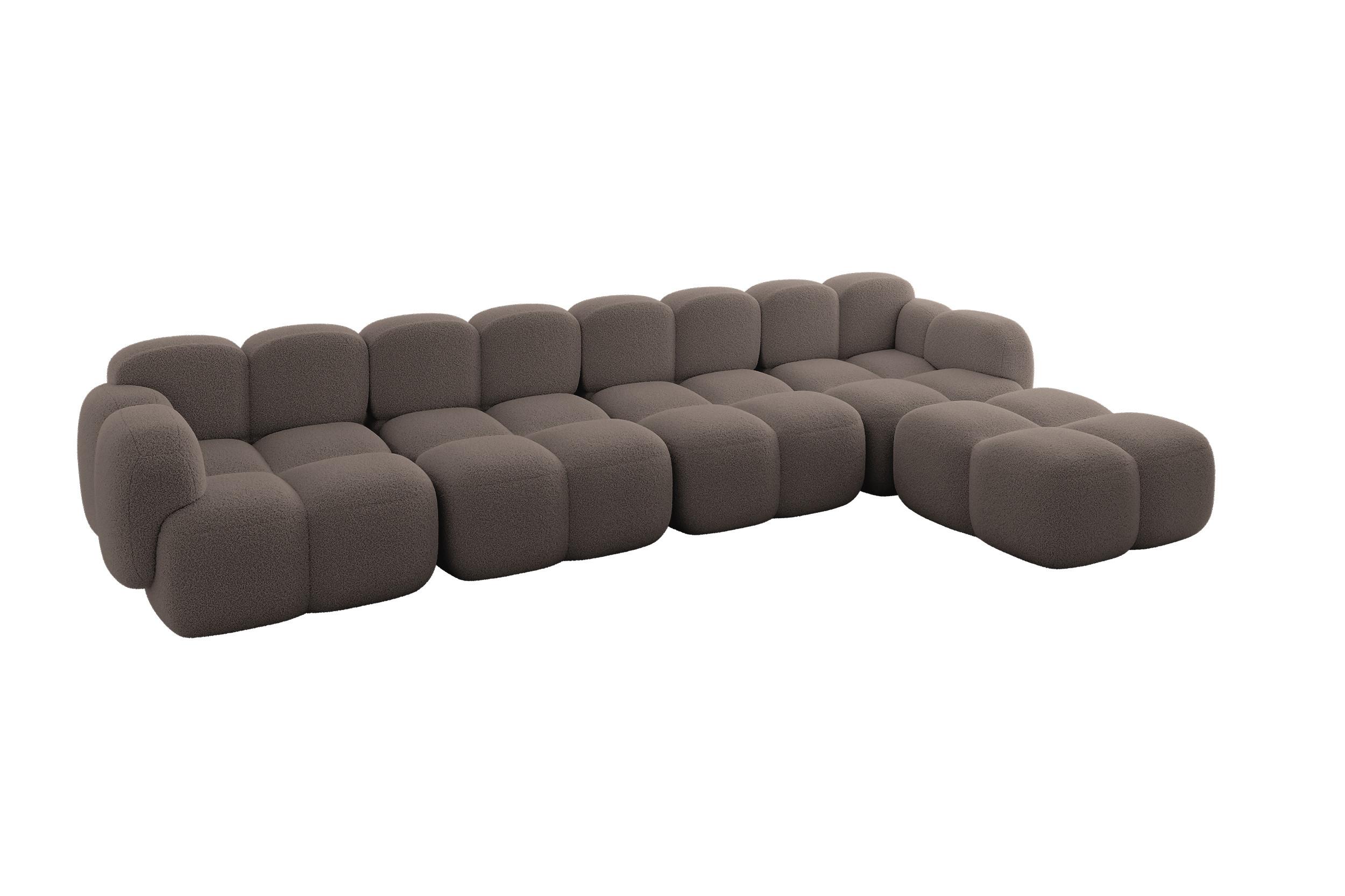 ECKSOFA modulares Sofa Rechts Miko-L3 390x205x75 Braun Bouclé - Dunkelbraun/Schwarz, Holzwerkstoff/Kunststoff (390/205cm) - ALTDECOR