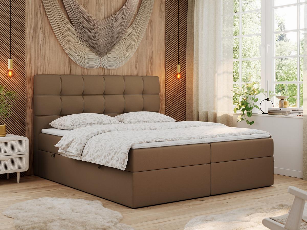 BOXBETT ERNI 160/200 - Braun Kunstleder - H3 - Braun, Holz/Textil (160/200cm) - MKS