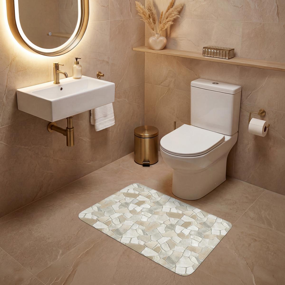 WC-VORLEGER Mosaik - Steine - Beige Toilettenteppich 80x50 cm - Beige, Textil (80/1cm) - OnlyWow