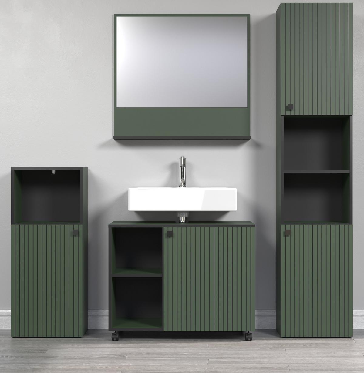 HOCHSCHRANK grün 40 x 186 cm, Badschrank 2-türig - Schwarz/Grün, Holzwerkstoff/Metall (31/95/40cm) - Top.Furn