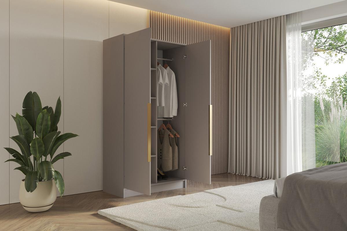KLEIDERSCHRANK - LESE - 102 - Kaschmir - Kaschmir/Goldfarben, Holzwerkstoff (102/200/51cm) - ALTDECOR