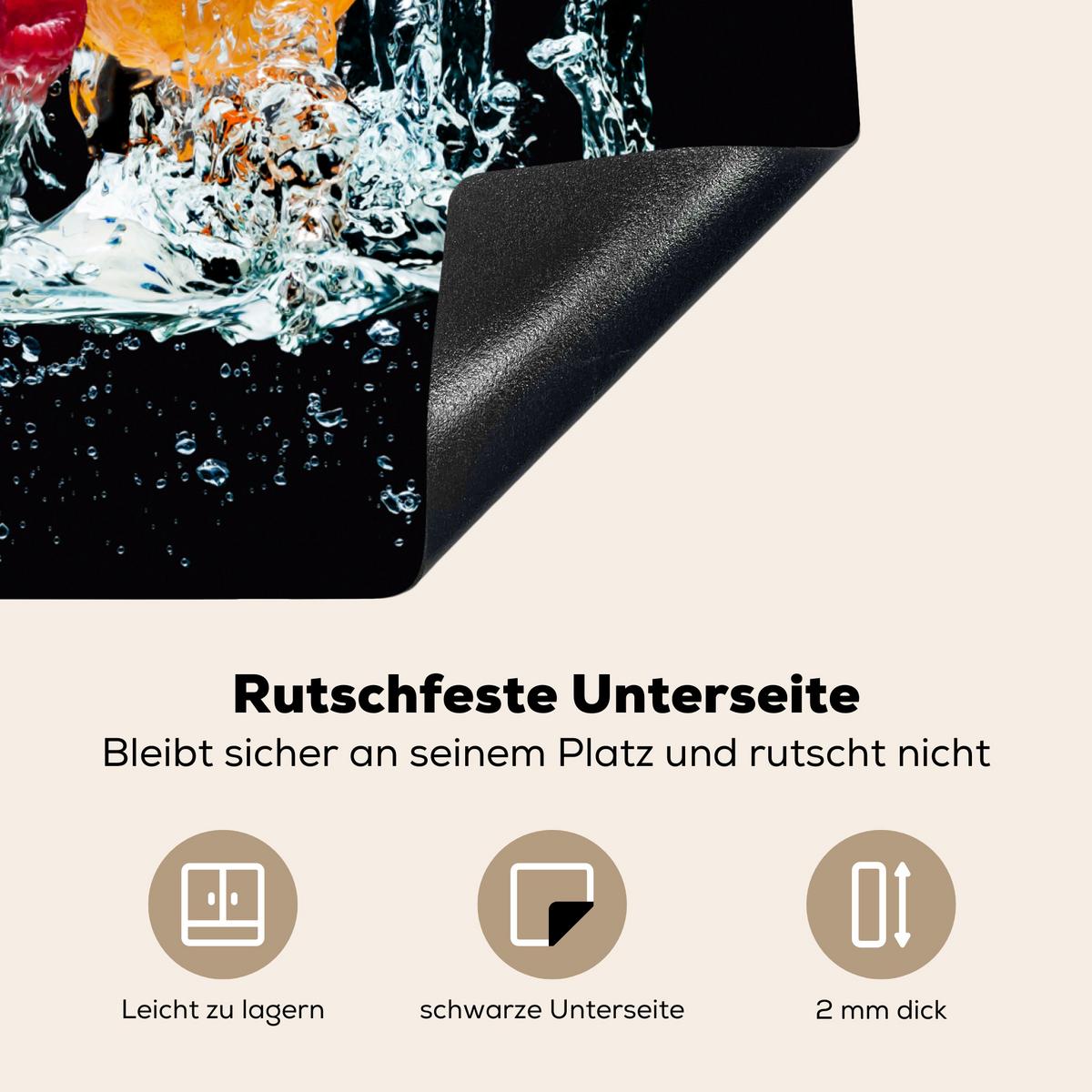 HERDABDECKPLATTE Wasser - Obst - Orange - Erdbeere - Kirsche - Schwarz Herdabdeckung Induktionsfeld 60x52 cm - Orange, Kunststoff (60/52/0.2cm) - MuchoWow