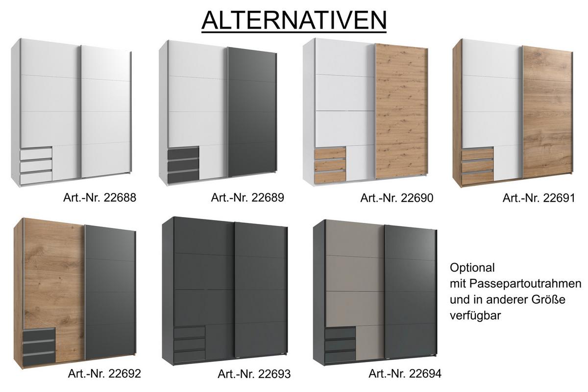 SCHWEBETÜRENSCHRANK 2-türig B179/H198/T65 cm, Kleiderschrank in Eiche Dekor, 1x Tür & sichtbare Schubkästen in Grafit / 22692 - Eichefarben/Graphitfarben, Holz/Holzwerkstoff (179/198/65cm) - luma-home