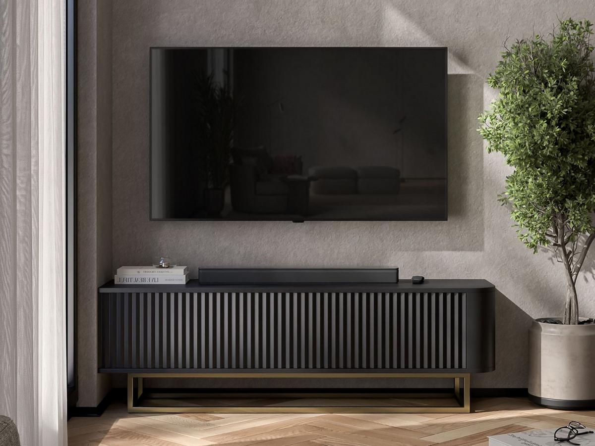 TV-LOWBOARD Aurora 140 cm in Schwarz matt mit goldfarbenem Metallrahmen - Schwarz, Holzwerkstoff/Metall (140/44/35cm) - Meble Lindner