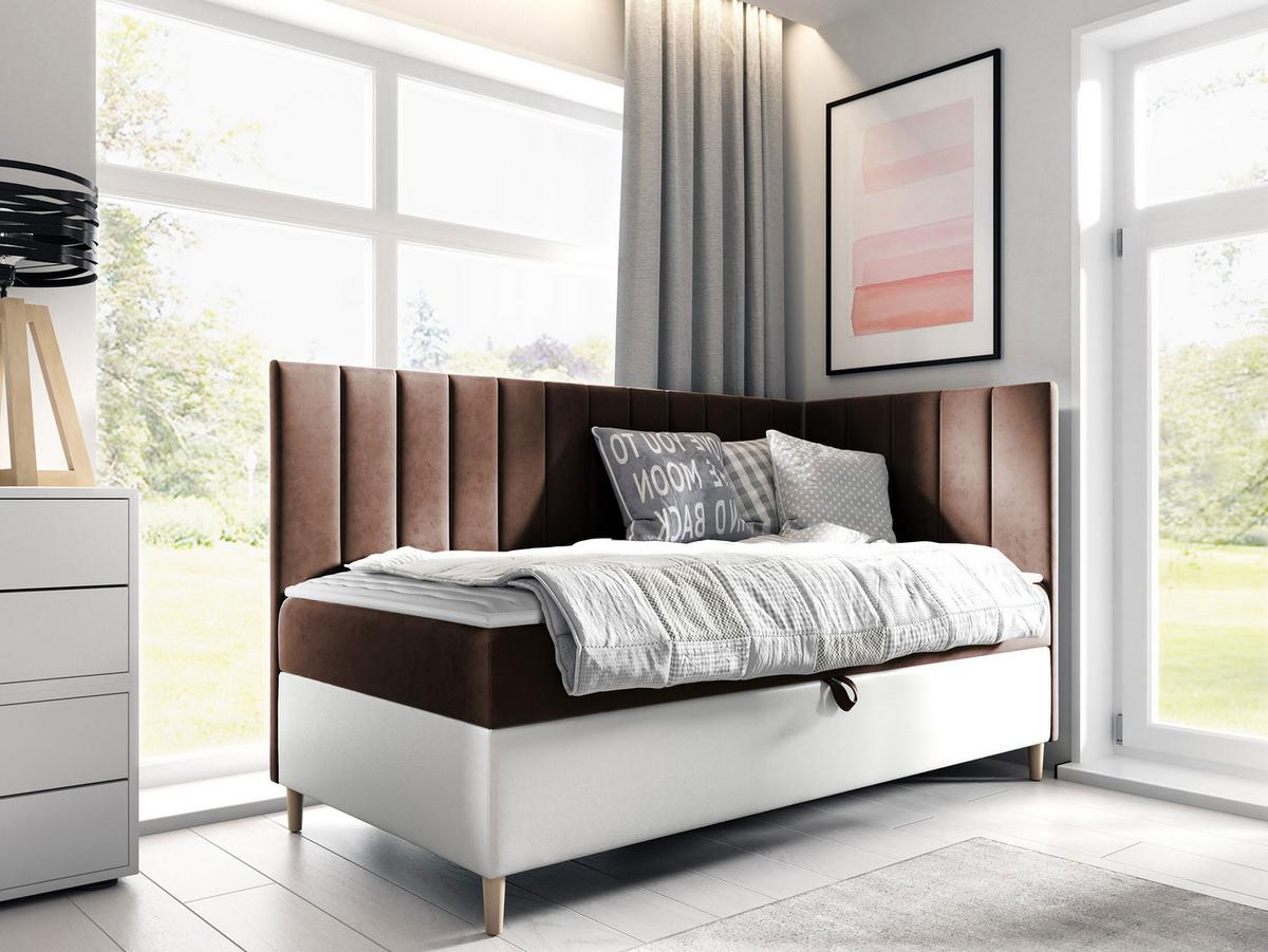 BOXBETT Maja Junior 3, Seite zum Öffnen des Bettkastens: Rechts - H3 - Weiß/Braun, Holz (80/200cm) - MIRJAN24