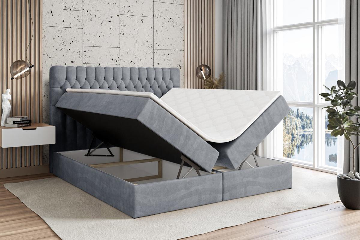 BOXBETT mit Matratze H4 und Lattenrost - SERENE - 140x200 - H4 - Hellgrau - Grau, Holzwerkstoff (140/200cm) - ALTDECOR