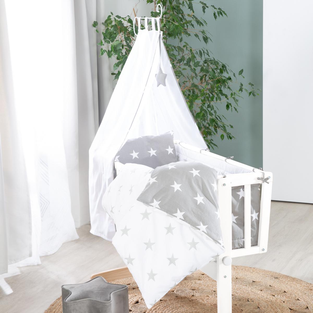 BABYWIEGENSET Little Stars - Weiß/Grau, Holzwerkstoff/Textil (40/90cm) - Roba