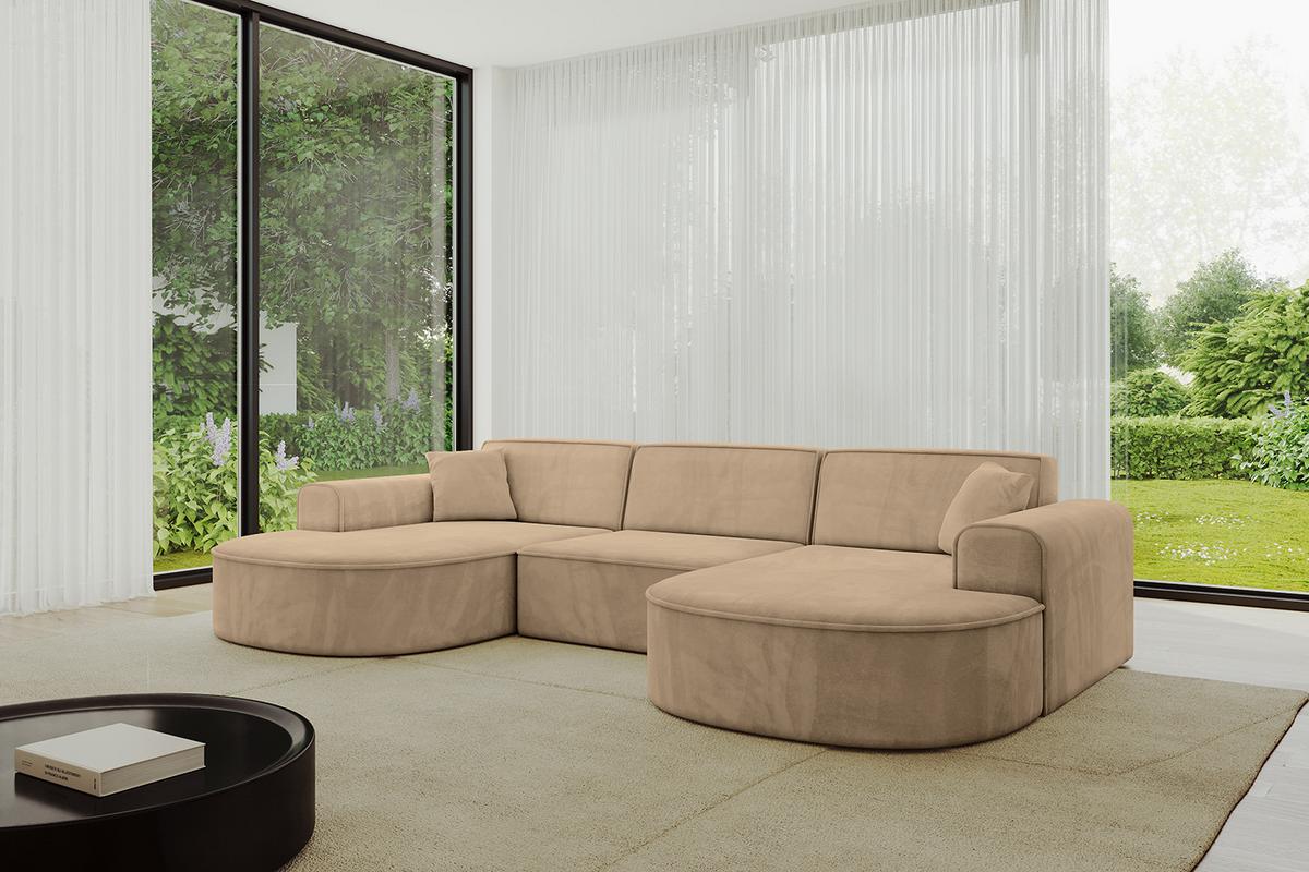 WOHNLANDSCHAFT MARI-U1 - 303x171x79 cm Taupe Velours - Taupe/Schwarz, Holzwerkstoff/Kunststoff (303/79/171cm) - ALTDECOR