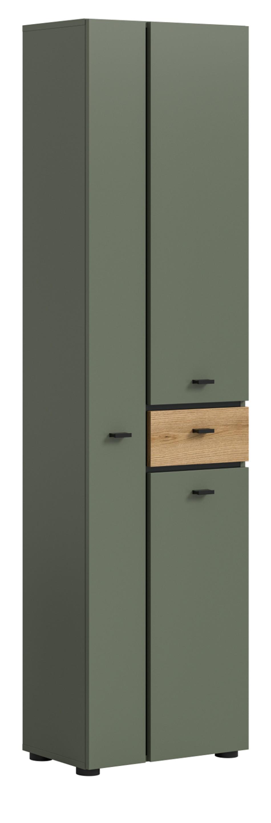 HOCHSCHRANK grün, Evoke Eiche 51 x 191 cm, Badschrank mit viel Stauraum - Eichefarben/Schwarz, Holzwerkstoff/Kunststoff (51/191/30cm) - Inn.Furn