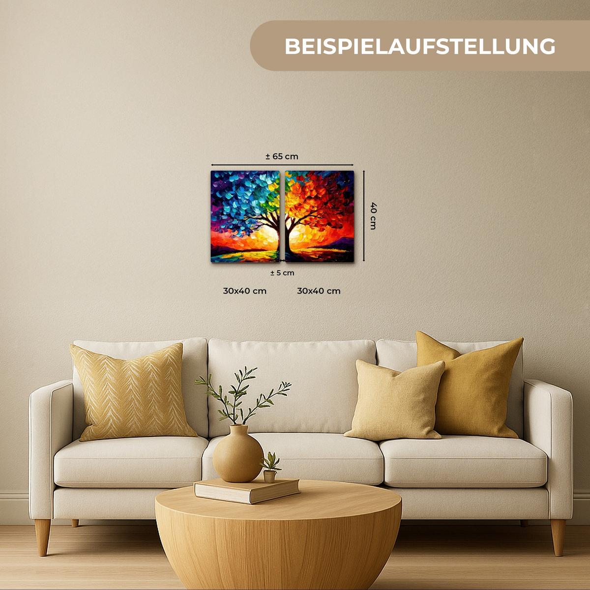 LEINWANDBILD 2er Set Baum - Farbenfroh - Malerei-Look - Abstrakt 60x40 cm - Multicolor, Textil (60/40cm) - MuchoWow