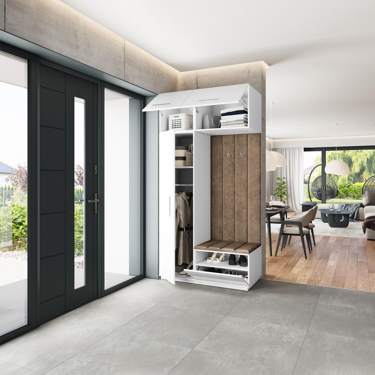 GARDEROBENSCHRANK REMA 120/240/60 cm Modern Garderobe-Set Weiß - Weiß/Mokka, Holzwerkstoff (120/240/60cm) - MASSENO