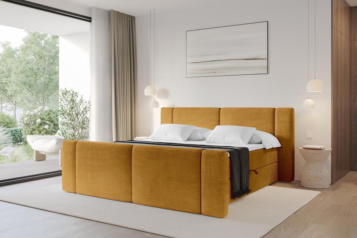 BOXBETT mit Matratze H3 - EVON Zanozek - 180x200 cm Senfgelb - Dunkelgelb, Holzwerkstoff (180/200cm) - ALTDECOR