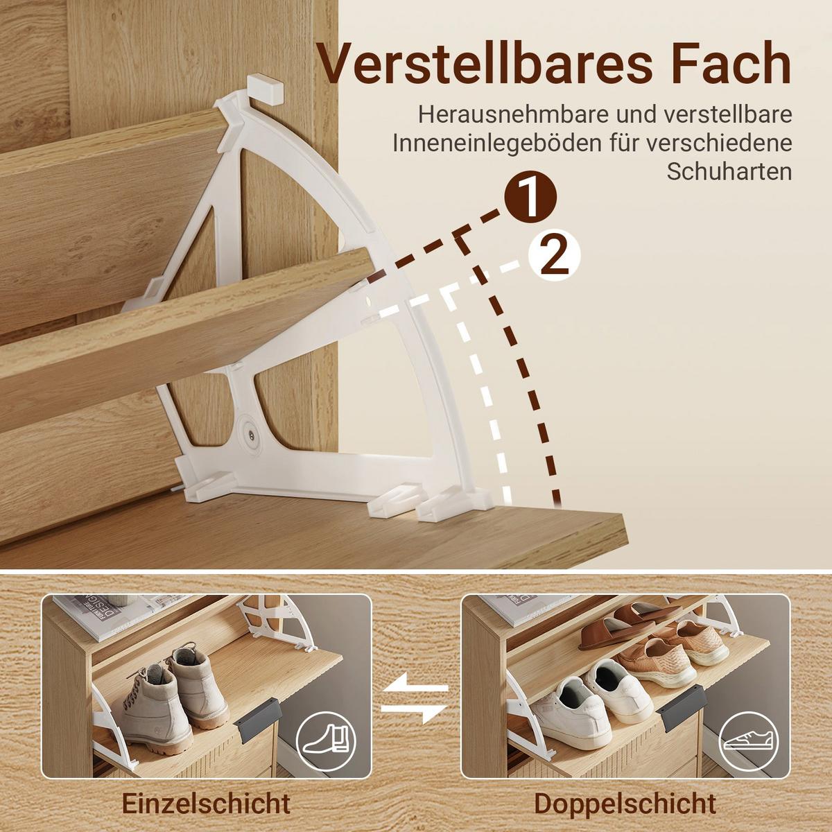 SCHUHSCHRANK mit 3 Klappen, Schuhkipper 60x24x120cm - Naturfarben, Holzwerkstoff (24/120/60cm) - SoBuy