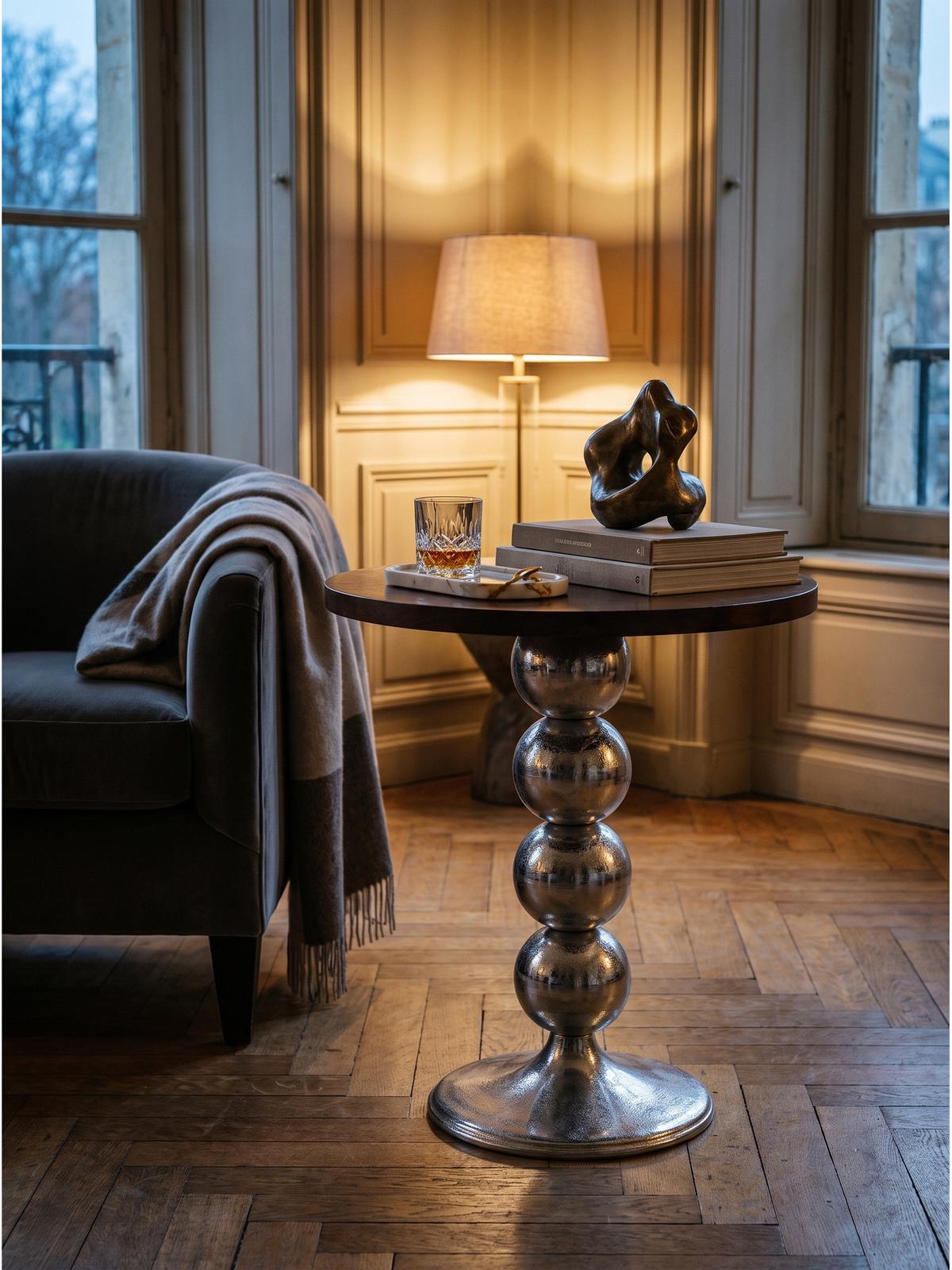 BEISTELLTISCH AMANTEA, Mango Massivholz, Braun-Silber, Ø 50 x 61,5 cm - Silberfarben/Sheeshamfarben, Holz/Metall (50/50/61.5cm) - KADIMA DESIGN
