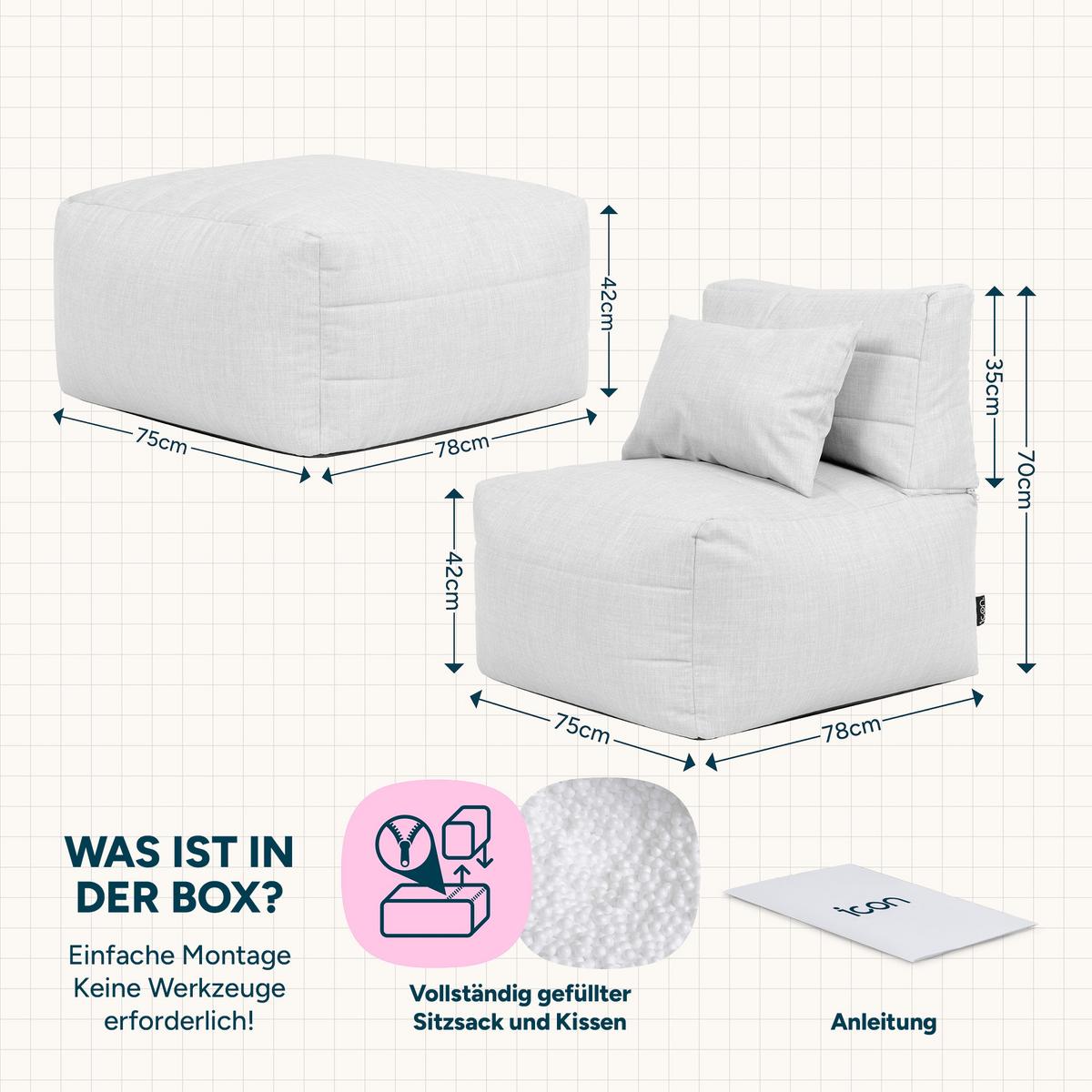 SITZSACK-SOFA 2-tlg. modular outdoor Noa - Beige, Textil (143/70/78cm) - icon