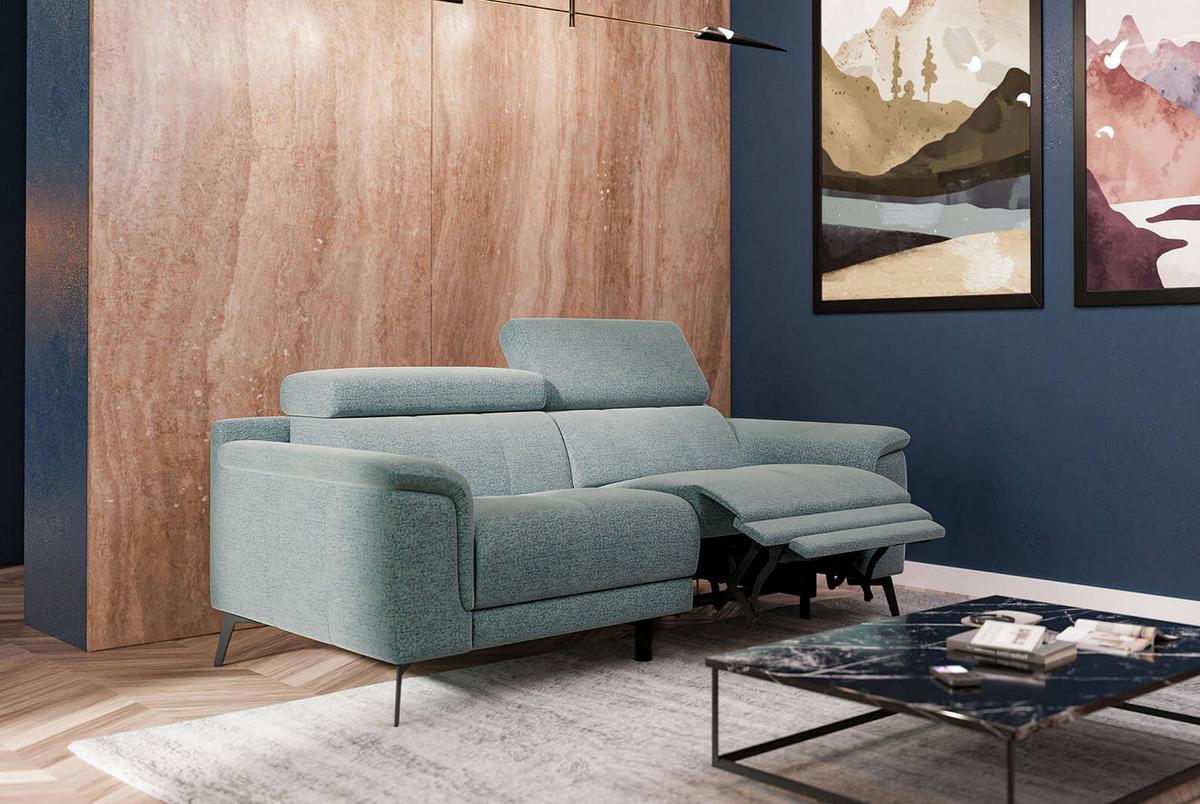 RELAXSOFA FIERO 3-Sitzer mit 1 Relaxfunktion, mintgrün - Schwarz/Mintgrün, Holzwerkstoff/Textil (212/82/103cm) - Wozimo