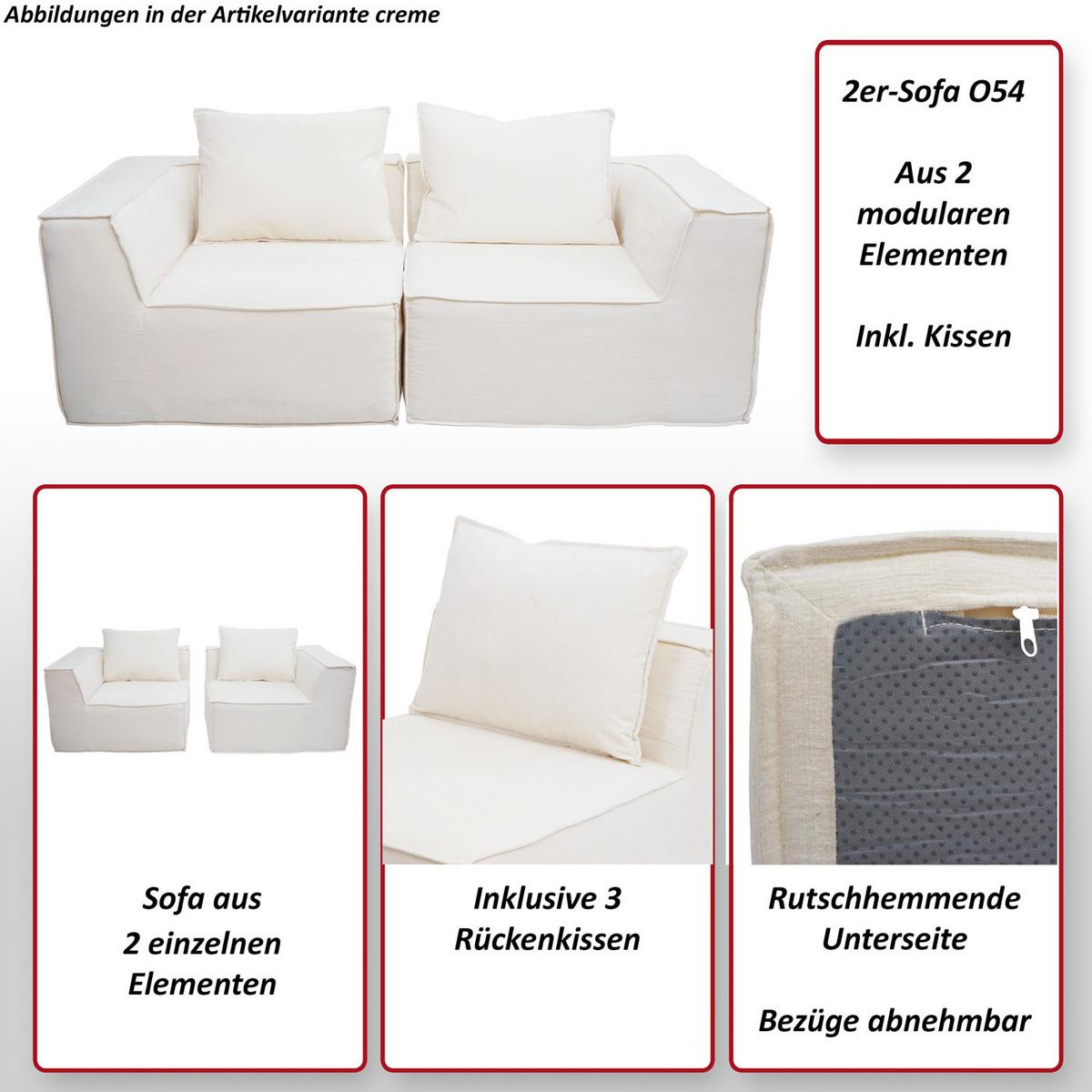 2ER-SOFA Hellgrau - Hellgrau, Textil (194/63/97cm) - MCW