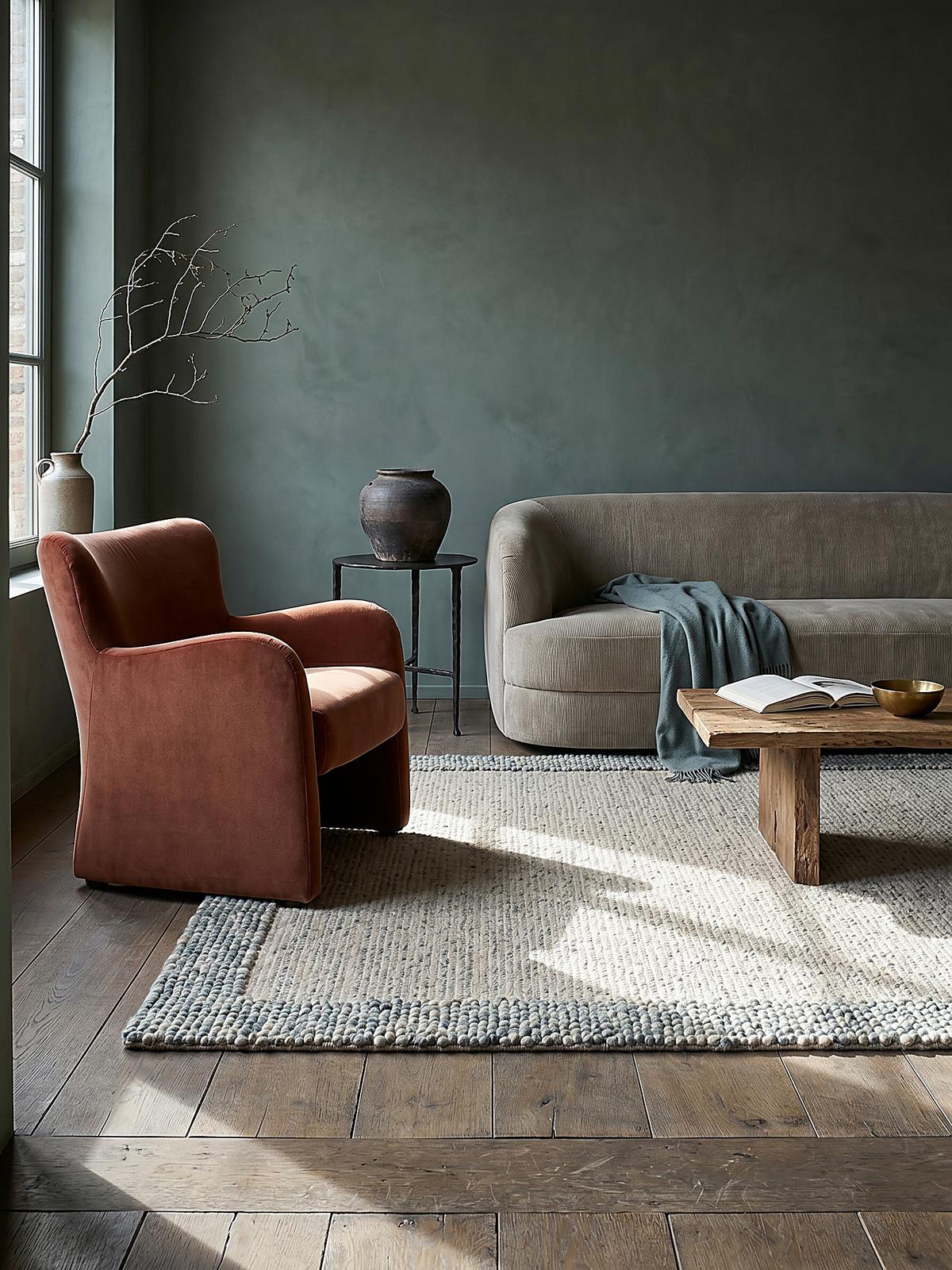 WOLLTEPPICH MOAT, mit Bordüre, Blau-Natur, 200 x 290 cm - Blau, Textil (200/290cm) - KADIMA DESIGN
