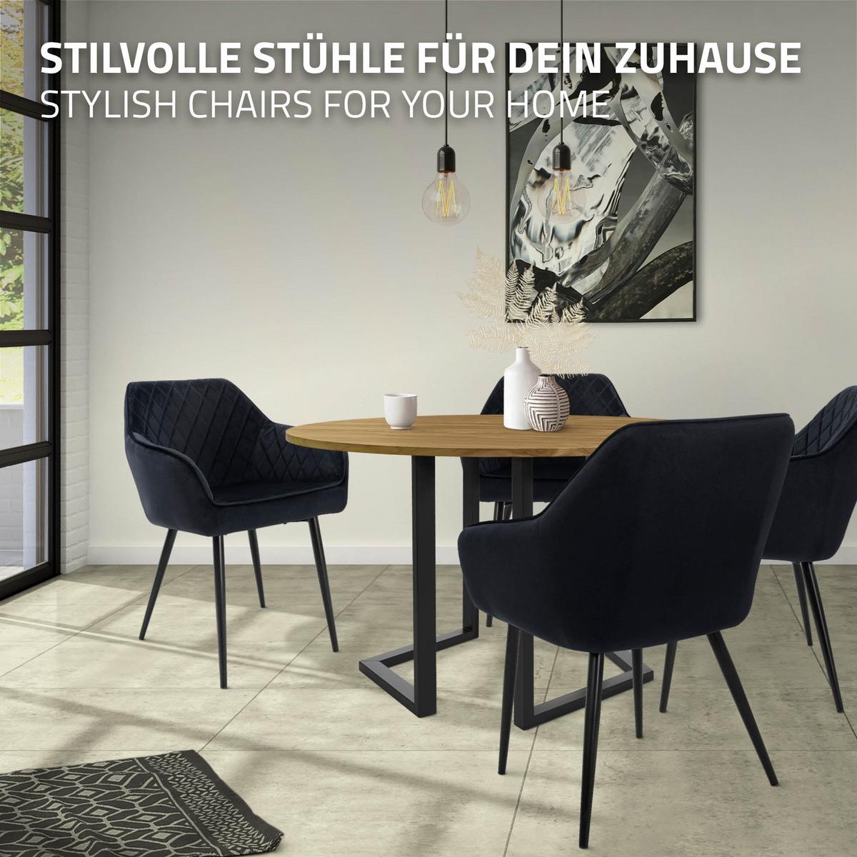 ESSZIMMERSTUHL 4er Set Schwarz Samt - Schwarz, Textil/Metall (63/80/60cm) - ML-DESIGN