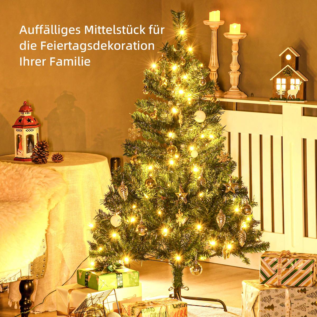 WEIHNACHTSBAUM Tannenbaum mit Deko 80/120 LEDs 307 Spitzen Ø75 x 120H cm - Grün, Kunststoff/Metall (120cm) - HOMCOM