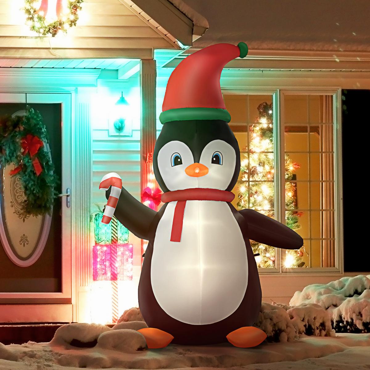 AUFBLASBARE Weihnachtsdeko 2,5 m Weihnachtspinguin mit 3 LED-Lichtern Gartendeko - Multicolor, Textil (100/250/162cm) - HOMCOM