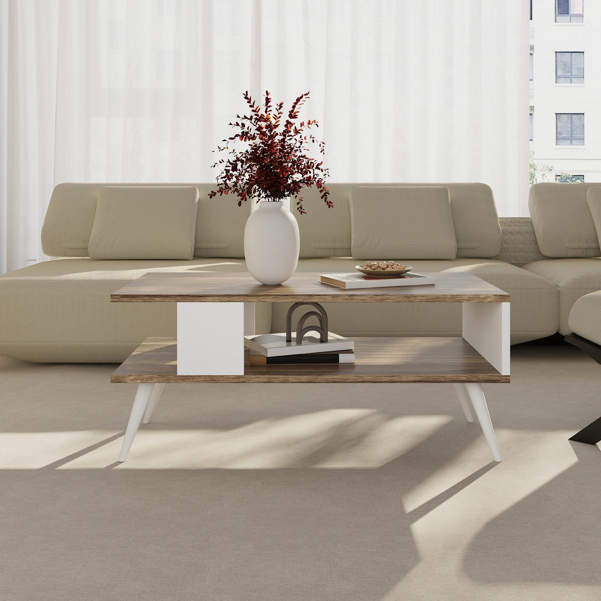 COUCHTISCH Lycksele 90/45/40 - Walnussfarben, Holzwerkstoff/Kunststoff (45/90/40cm) - [en.casa]