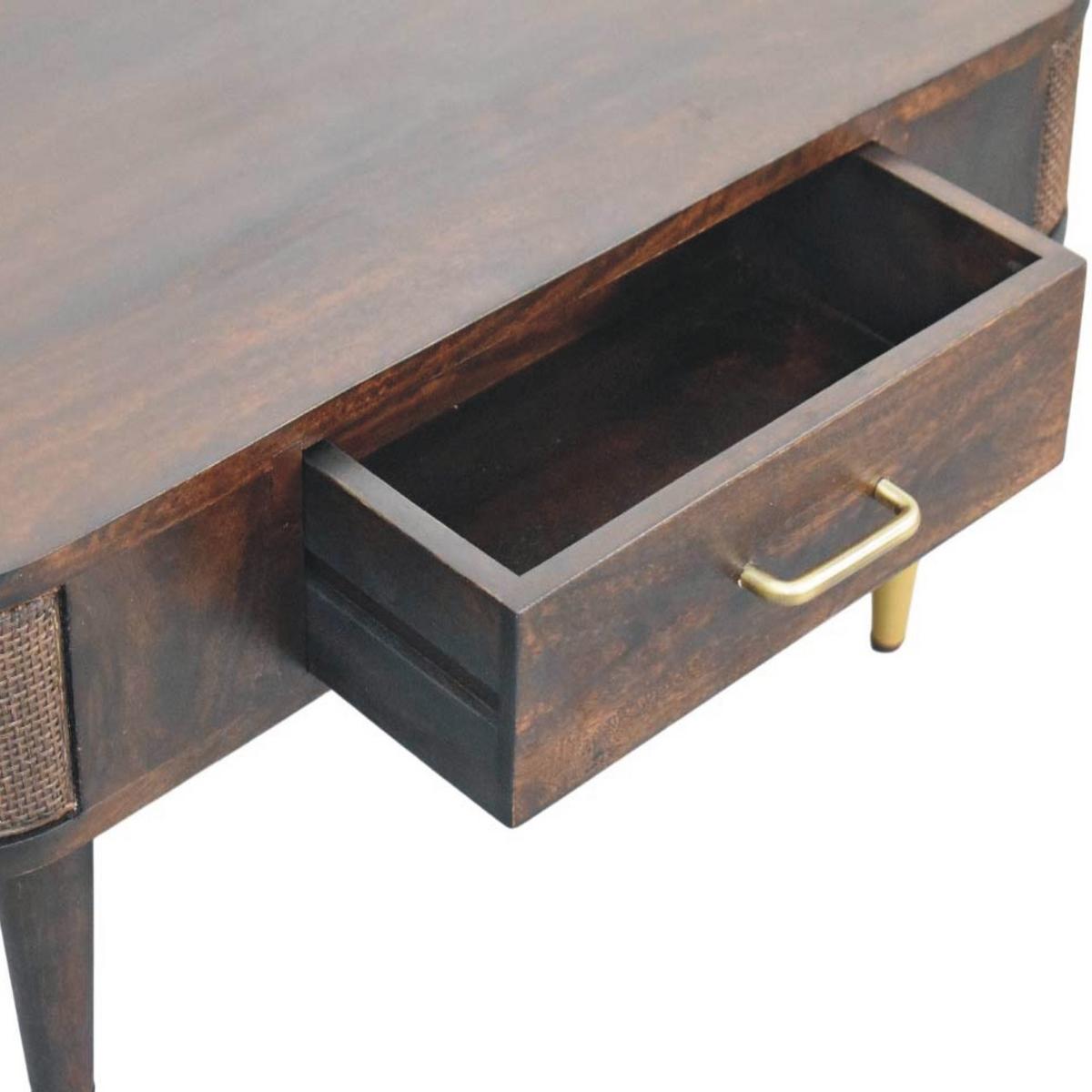 TISCH mit Samt-Mokka-Finish, 1 Schublade, dunkelbraun - Dunkelbraun/Goldfarben, Holz/Metall (55/85/41cm) - Artisan Furniture