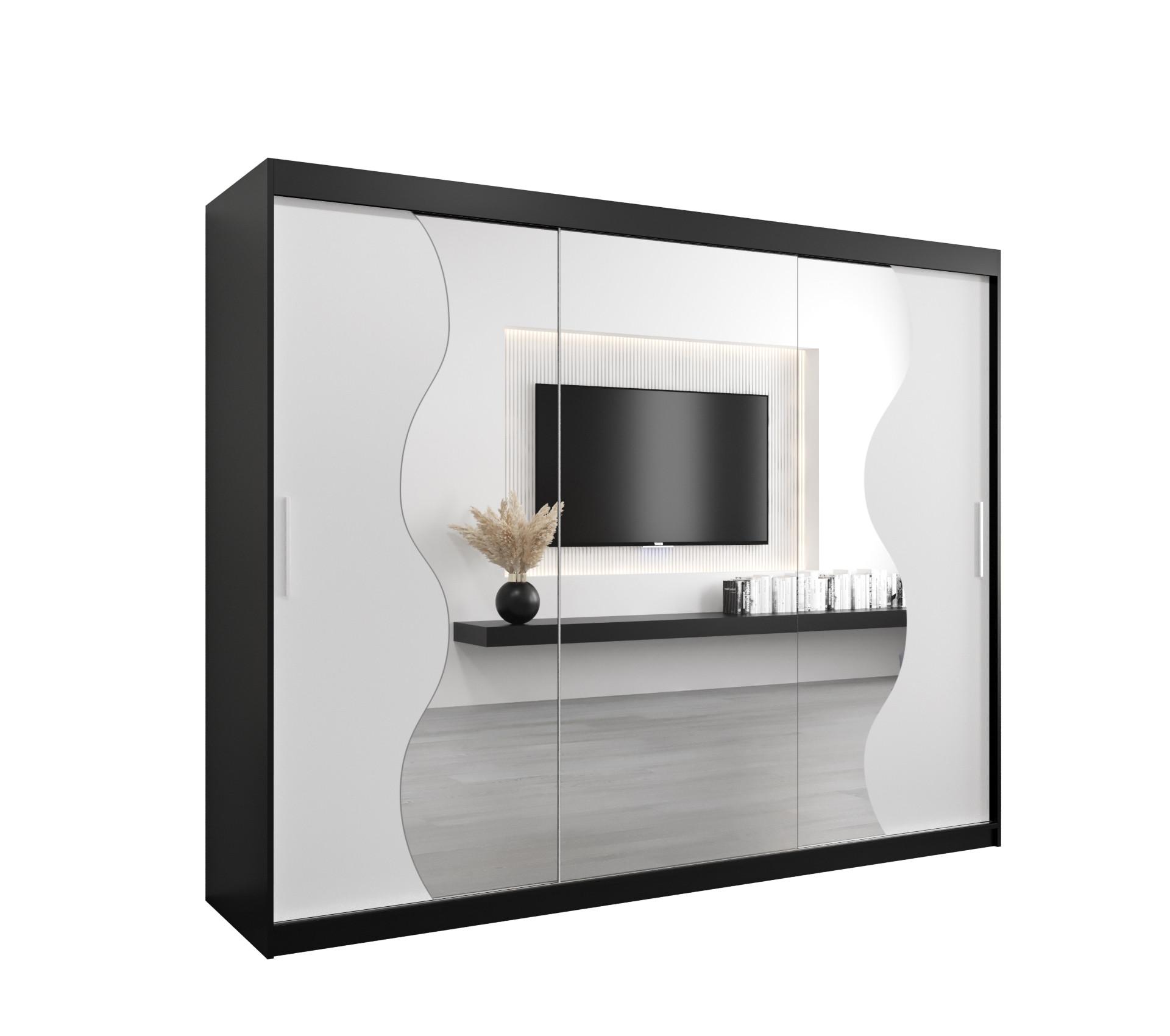 SCHWEBETÜRENSCHRANK 200/250/62 3-türig - Silberfarben/Schwarz, Holz/Kunststoff (250/200/62cm) - MÖBEL KRYSPOL